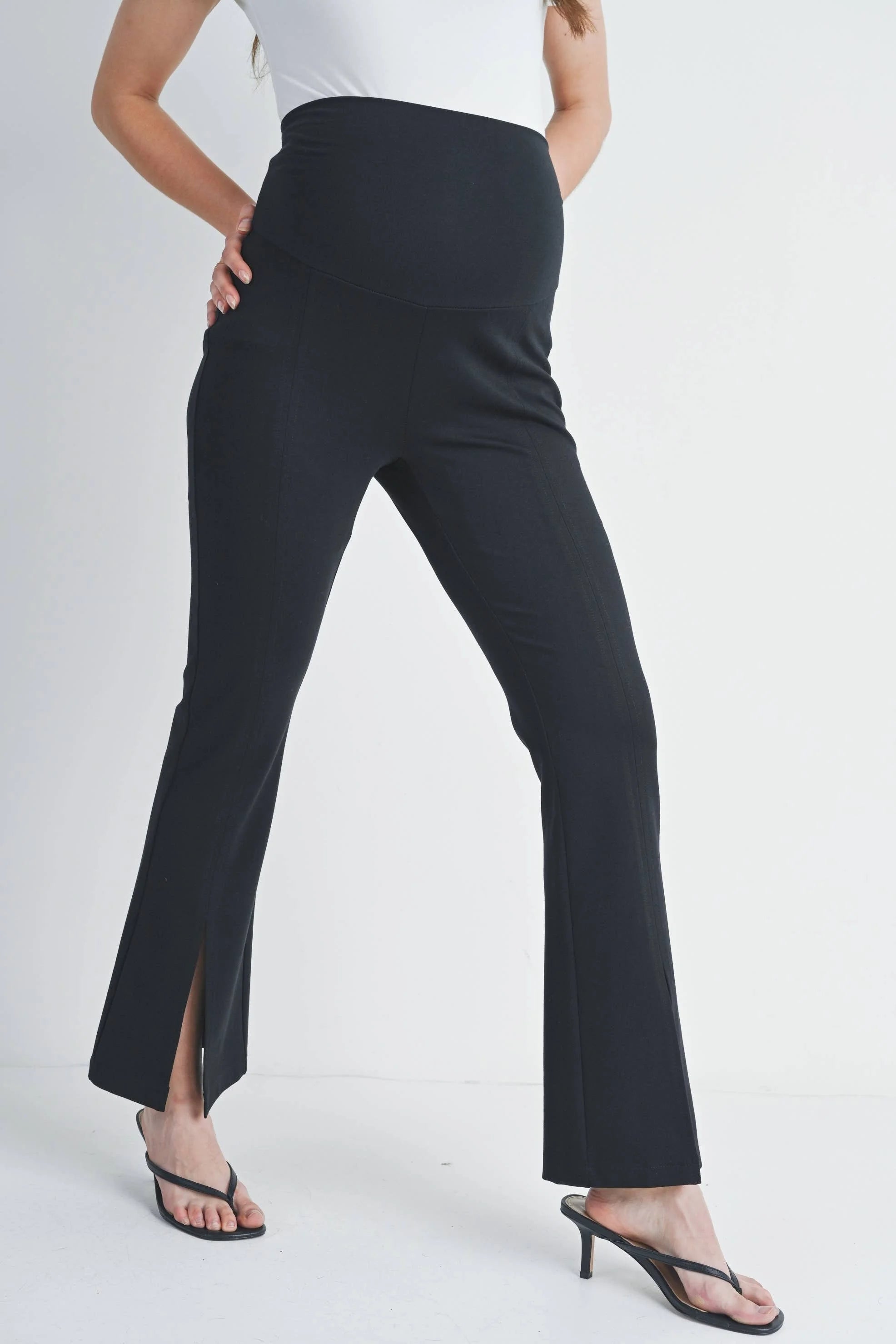 Black Flared Over the Belly Maternity Pants
