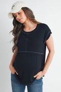 Double Layer Short Sleeve Maternity Nursing Top Black