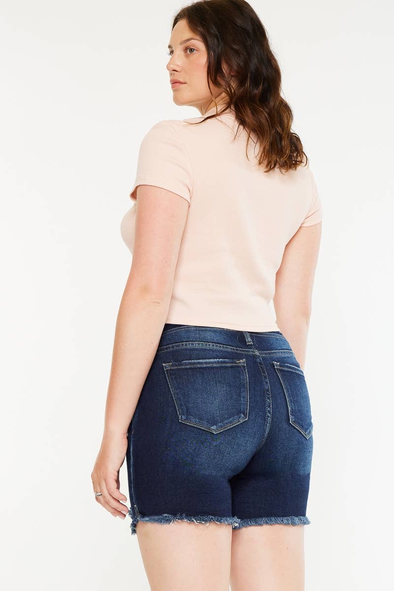 Distressed Maternity Dark Wash Denim Shorts