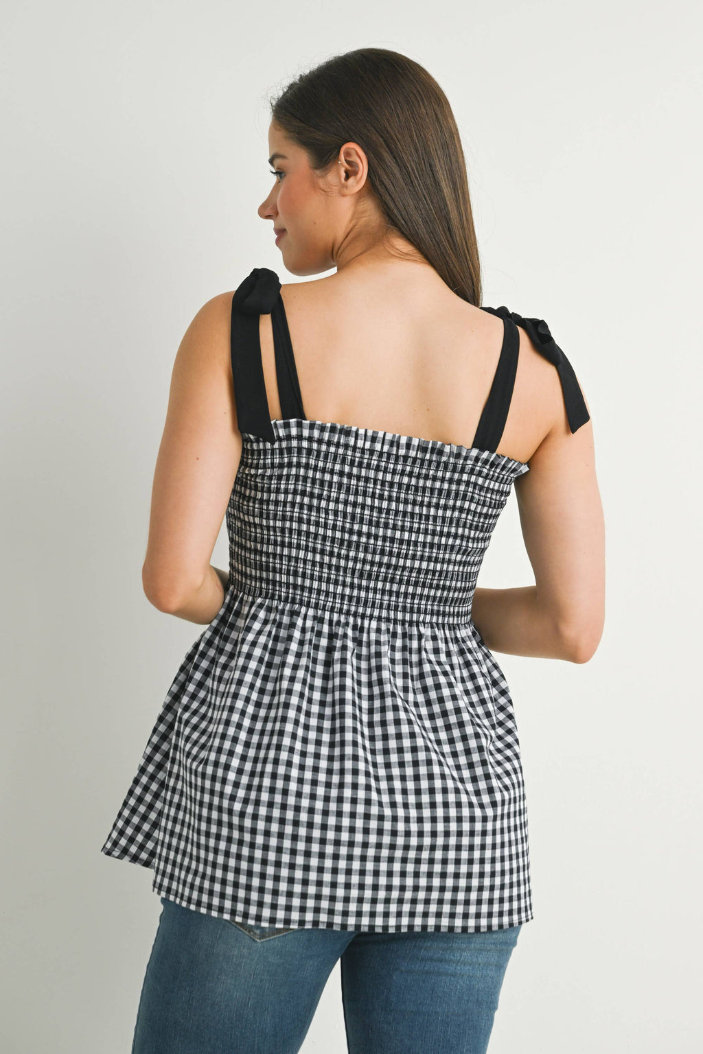 Black & White Gingham Maternity Babydoll Tank