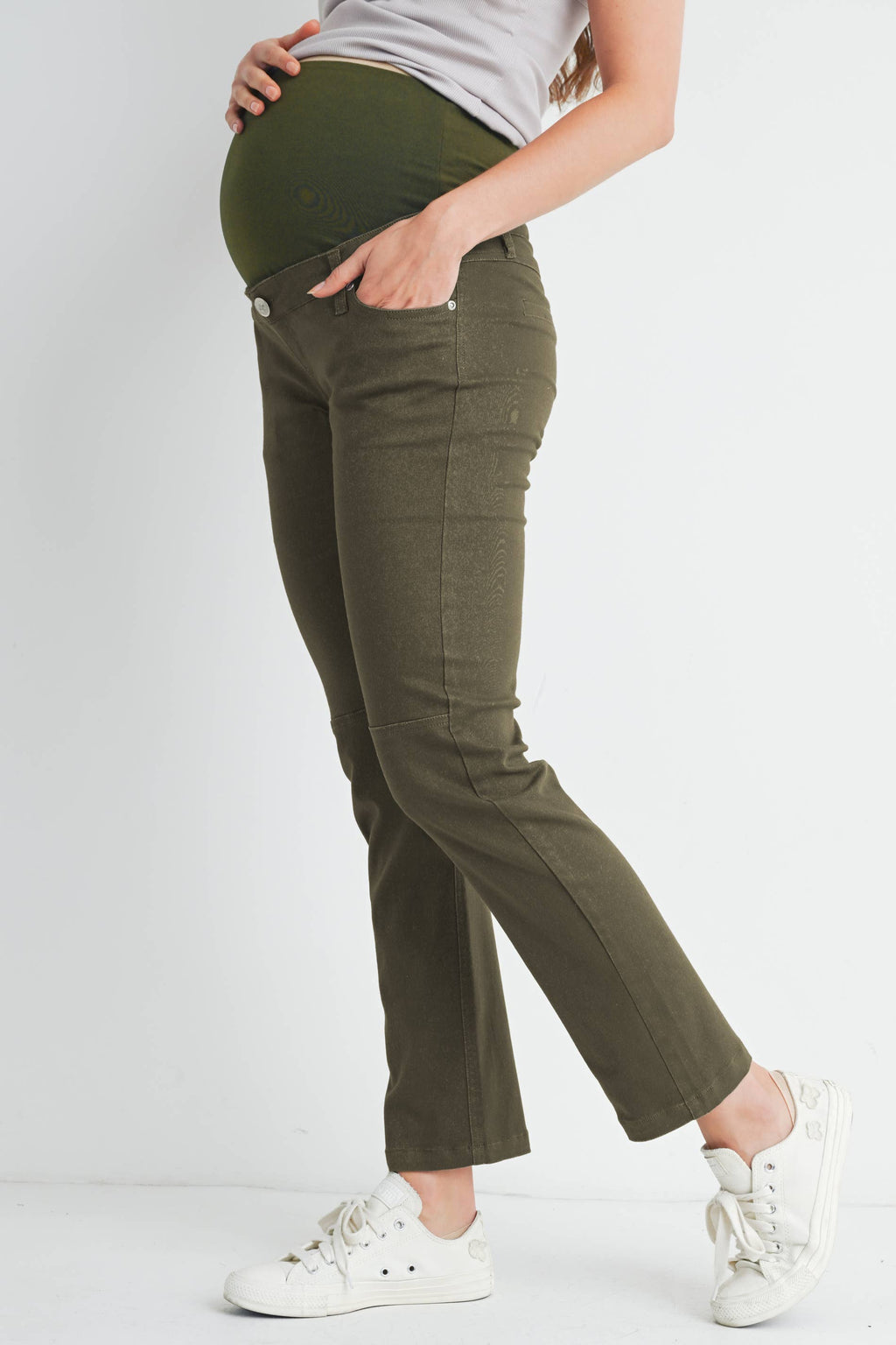 Straight Leg Maternity Over the Belly Pants in Olive