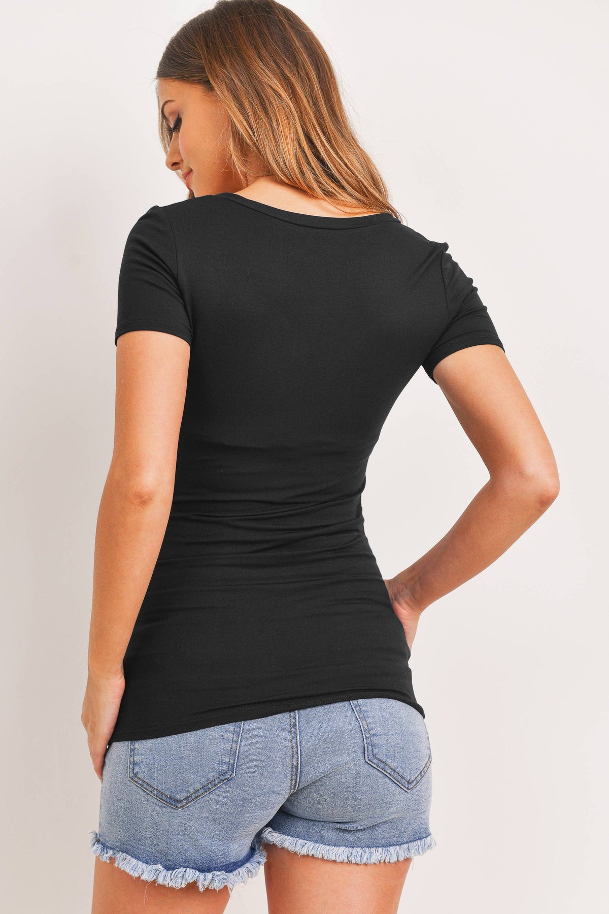 Navy Basic V-Neck Ruched Short Sleeve Maternity T-Shirt