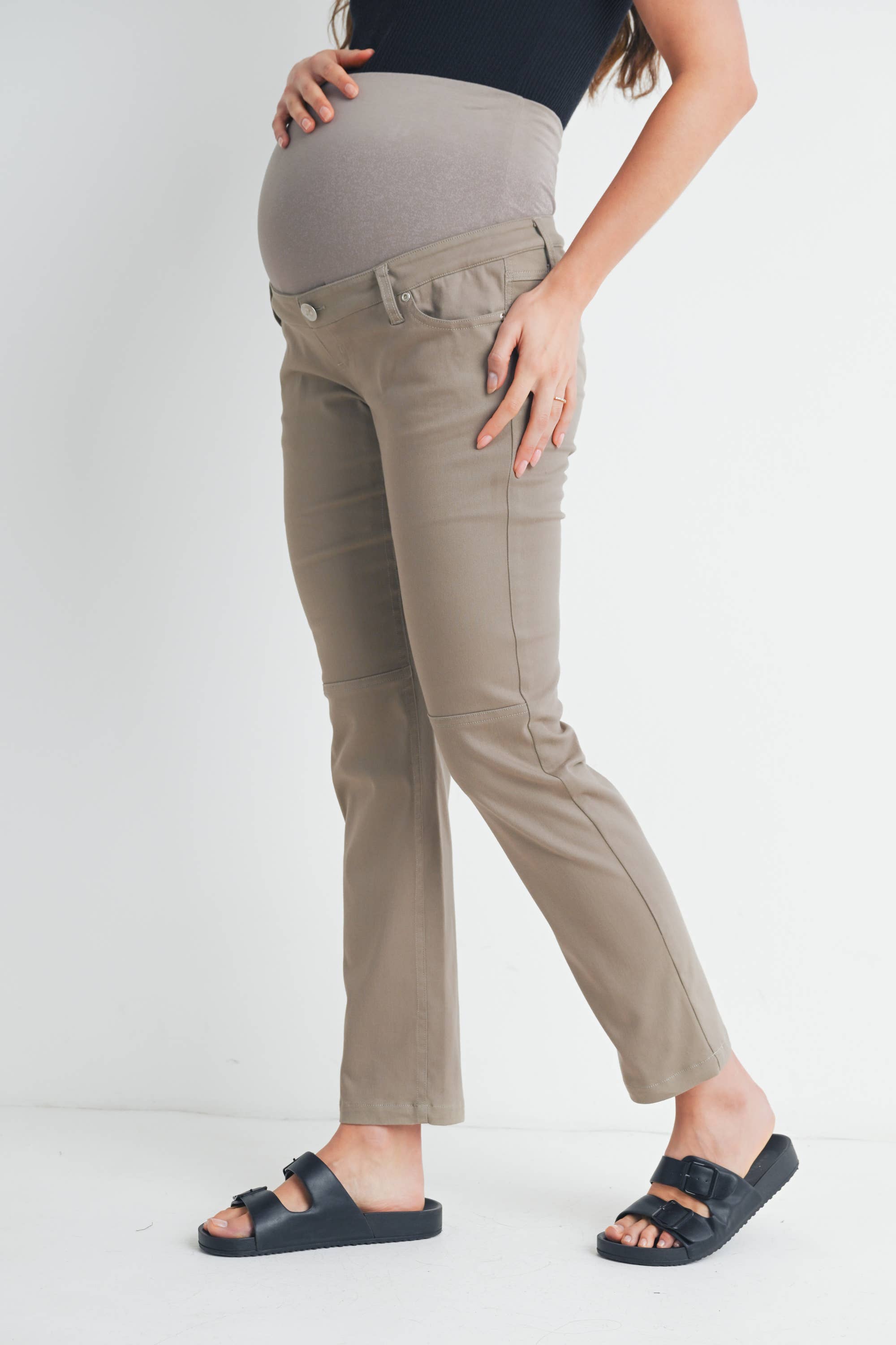 Straight Leg Maternity Over the Belly Pants in Khaki