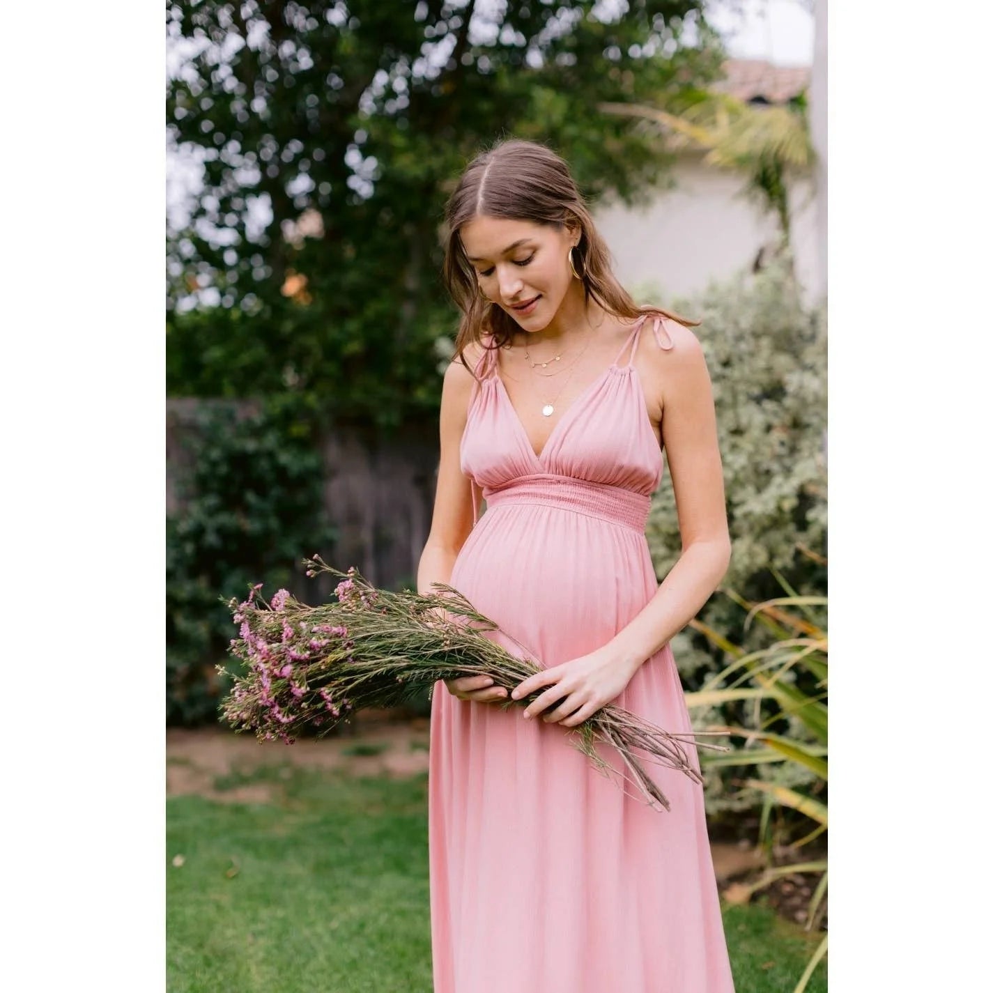 Tie-Strap V-Neck Maternity Maxi Dress