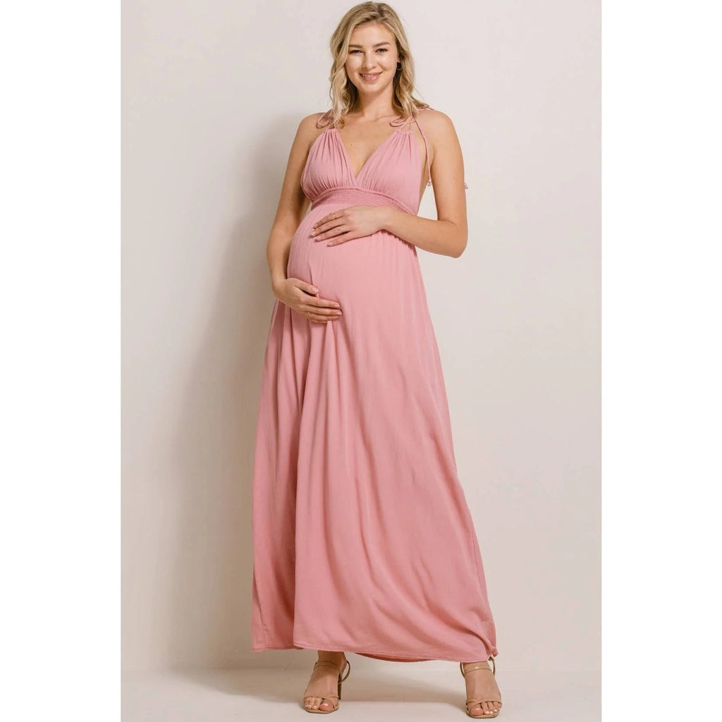 Tie-Strap V-Neck Maternity Maxi Dress