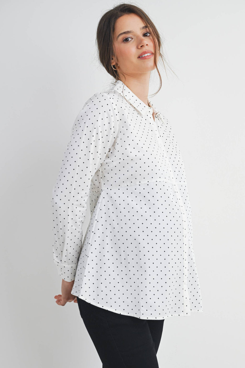 Polka Dot Button Down Long Sleeve Maternity Top