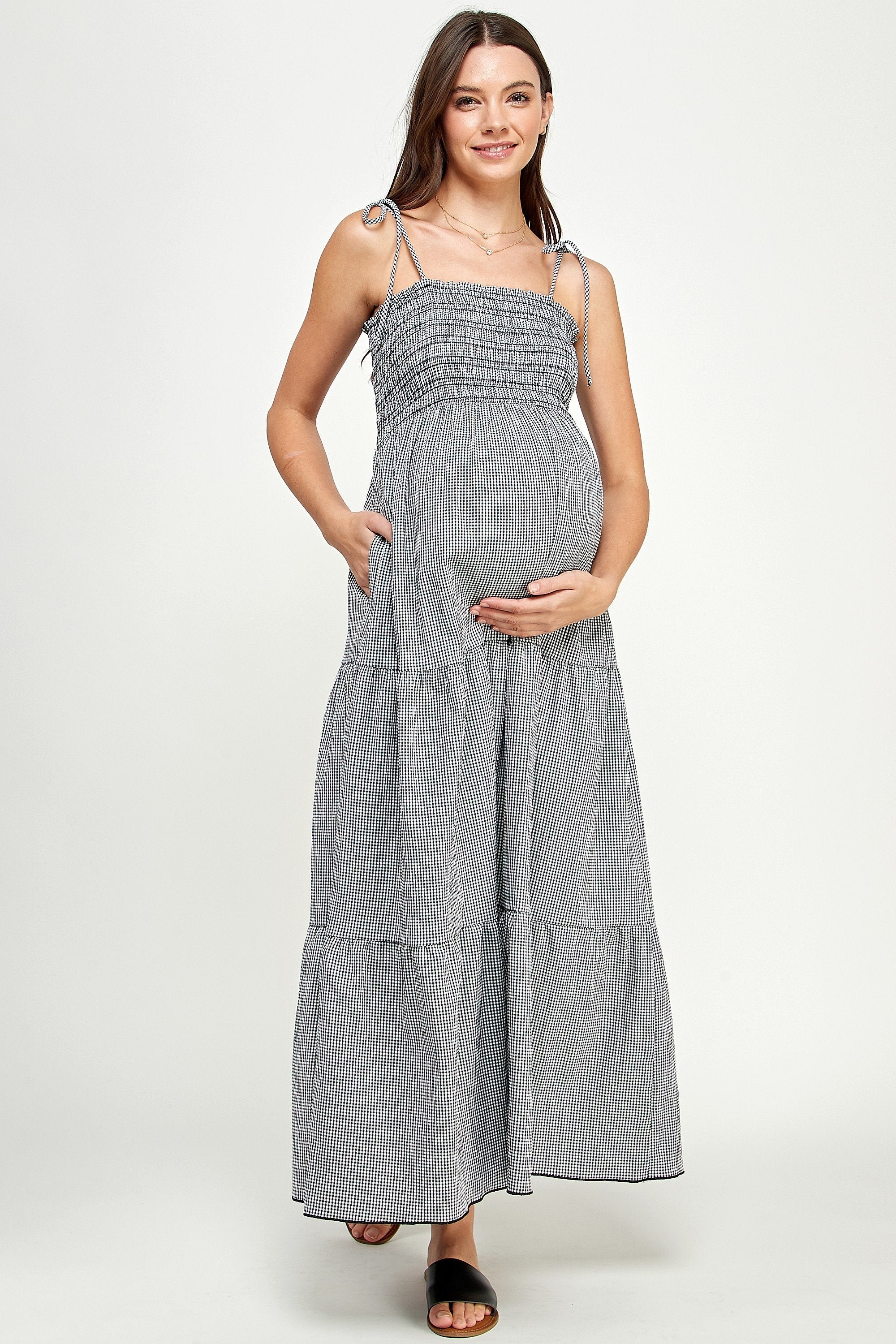Gingham Elegance Maternity Midi Dress