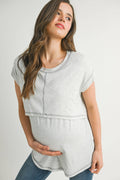 Double Layer Short Sleeve Maternity Nursing Top in Grey