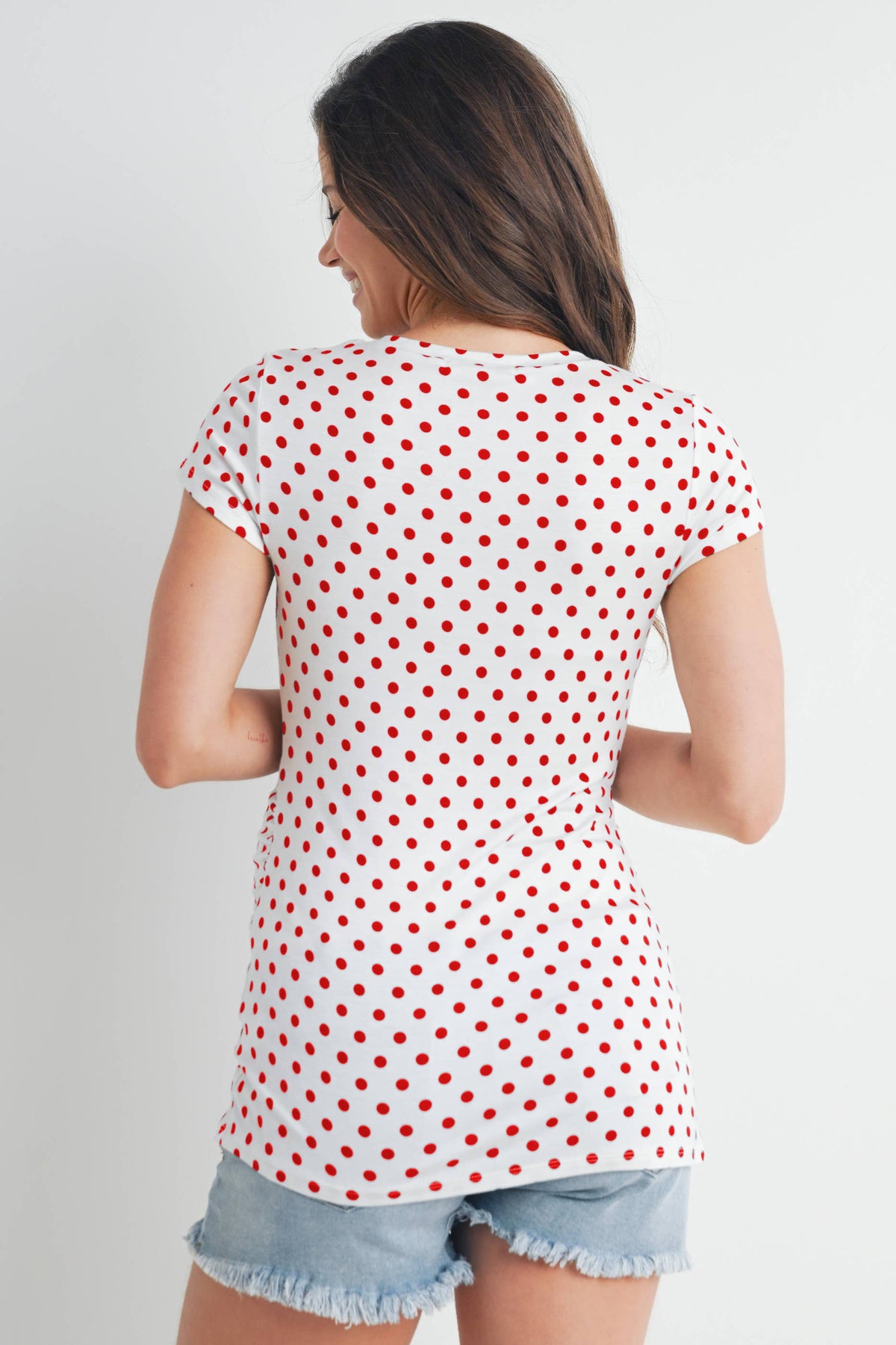 Polka Dot Short Sleeve Maternity T-Shirt in Ivory/Red