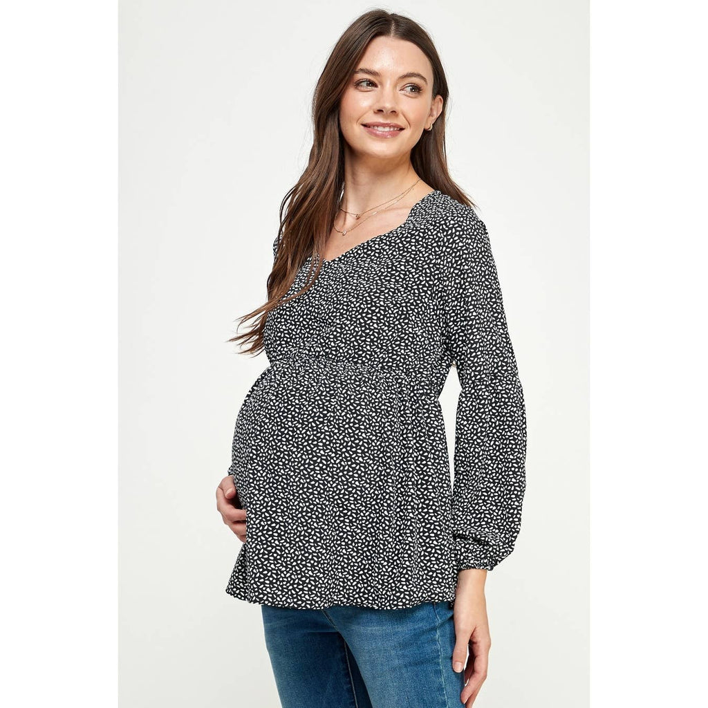 Navy V-Neck Long Sleeve Maternity Blouse