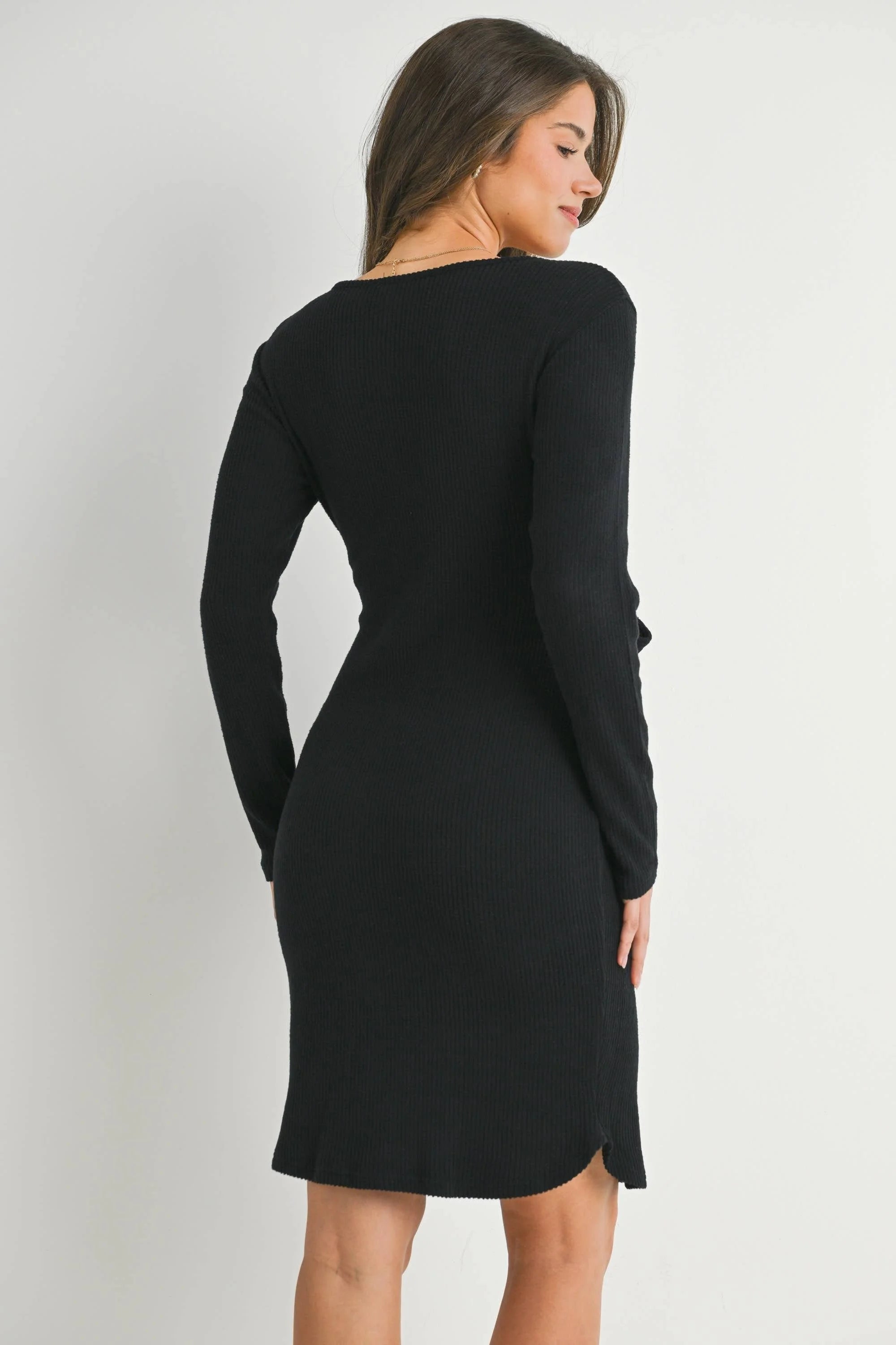 Ribbed Long Sleeve Tie Waist Maternity Knit Dress