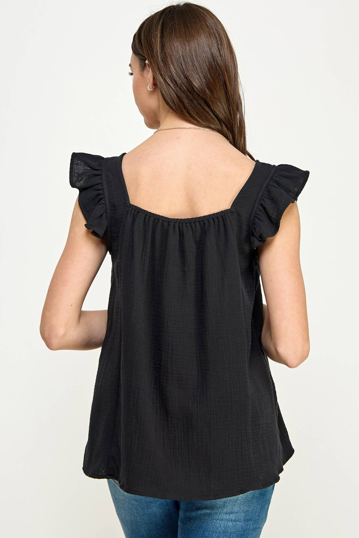 Black Ruffle Sleeve Square Neck Maternity Top