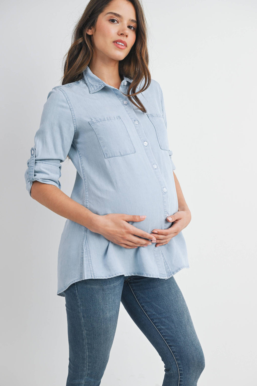 Button Down Long Sleeve Chambray Maternity Top