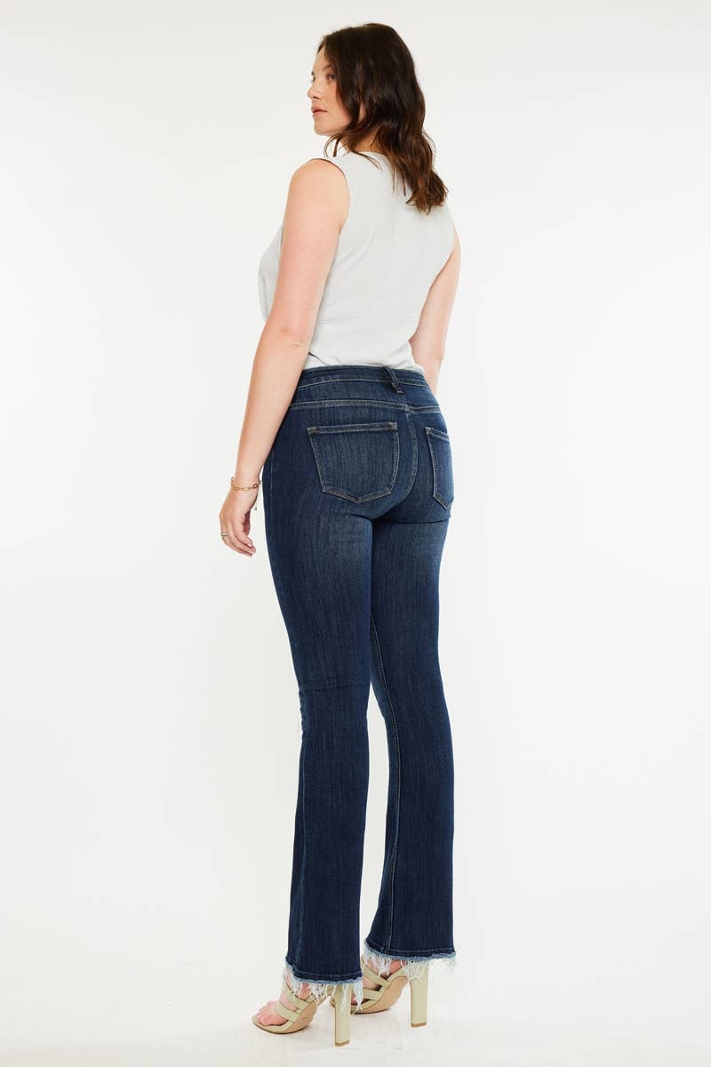 Kan Can Frayed Hem Dark Wash Maternity Bootcut Jean