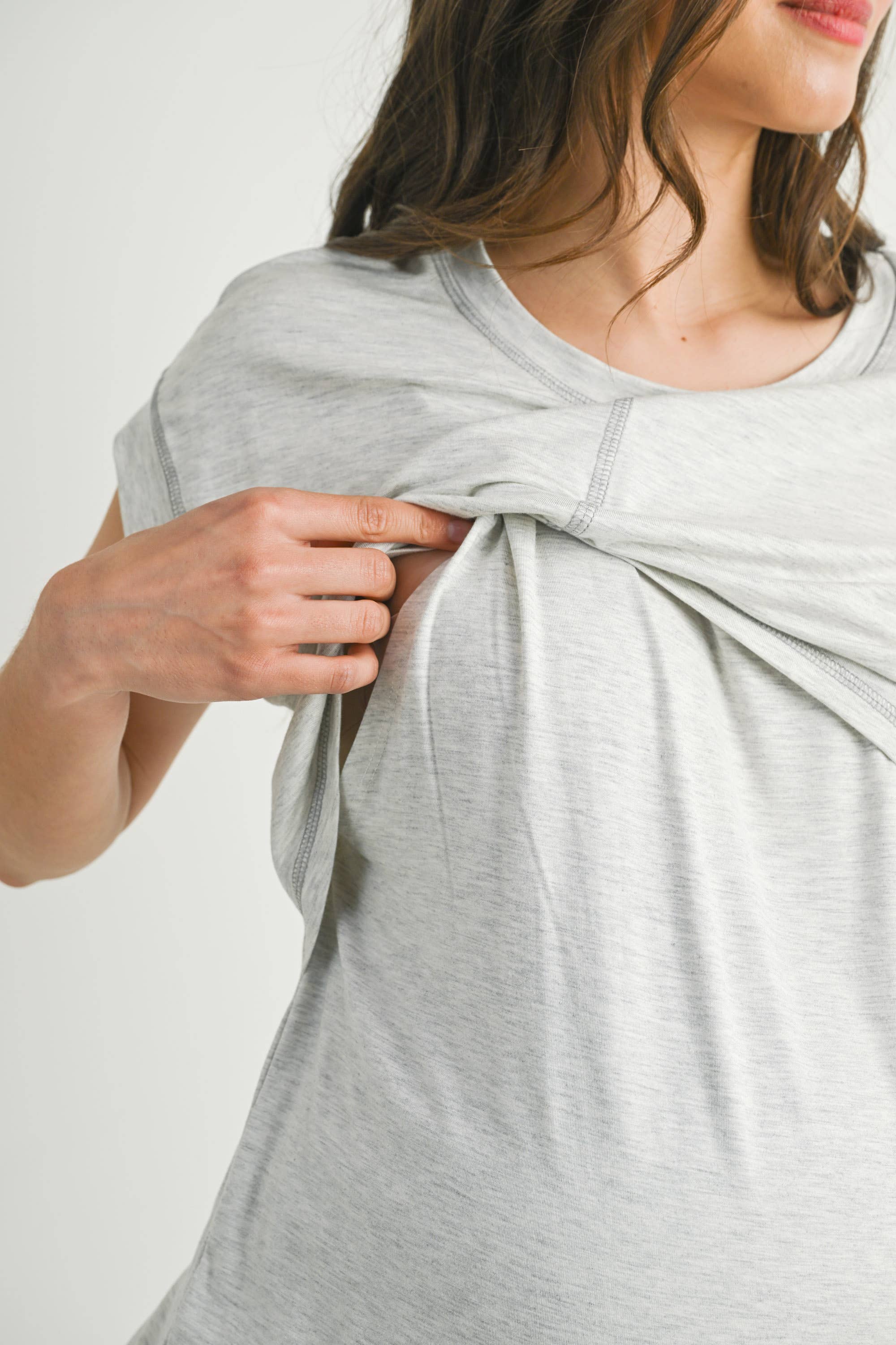 Double Layer Short Sleeve Maternity Nursing Top in Grey