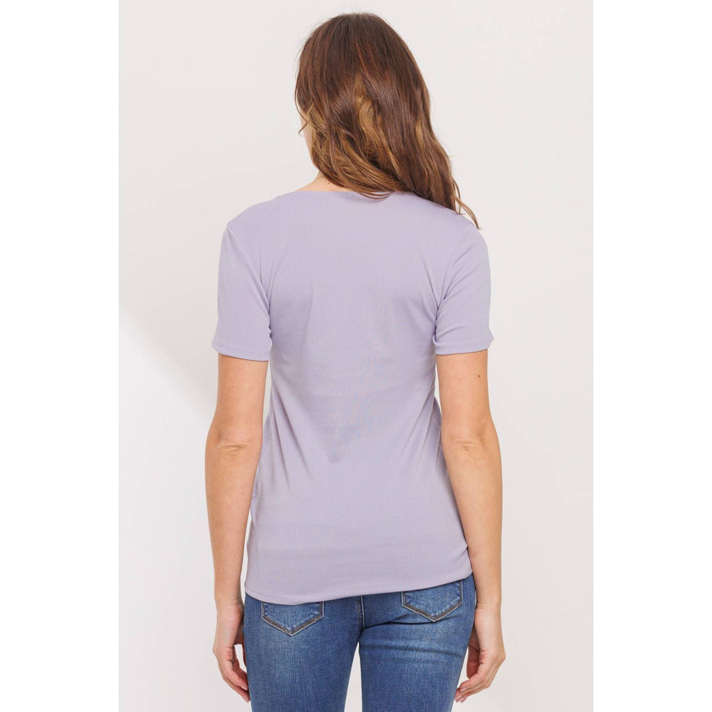 Lilac Sweetheart Ribbed Maternity Short Sleeve Top