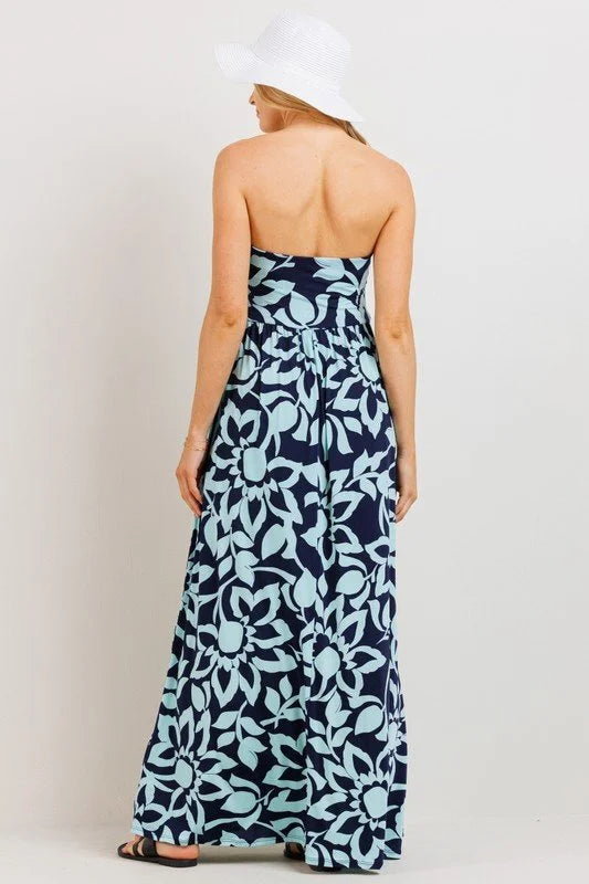 Navy/Teal Floral Bliss Strapless Maternity Maxi Dress