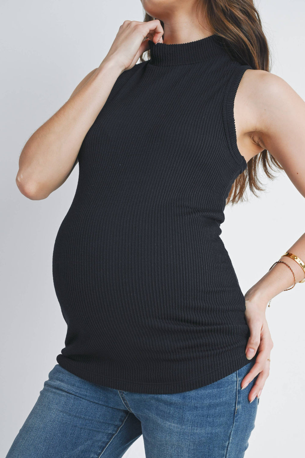 Ribbed Mock Neck Maternity Tank Top