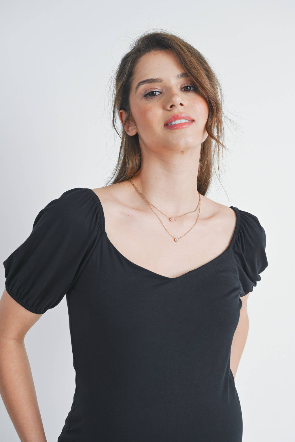 Sweetheart Short Sleeve Maternity Top in Black