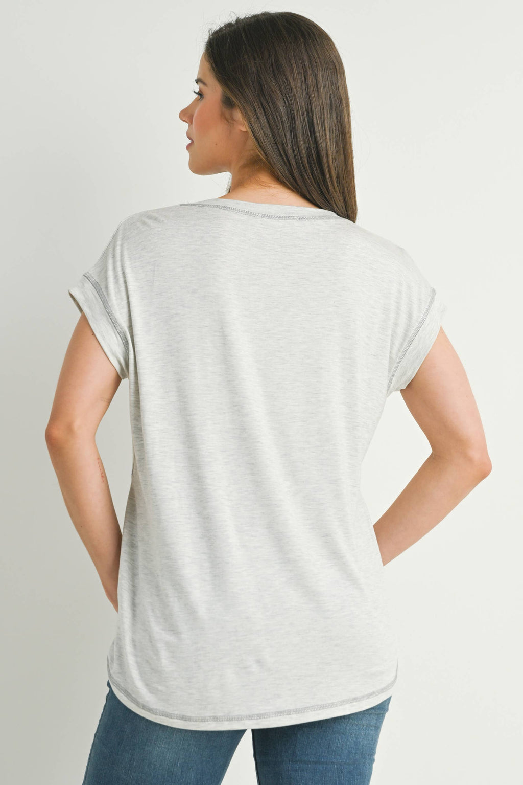 Double Layer Short Sleeve Maternity Nursing Top in Grey