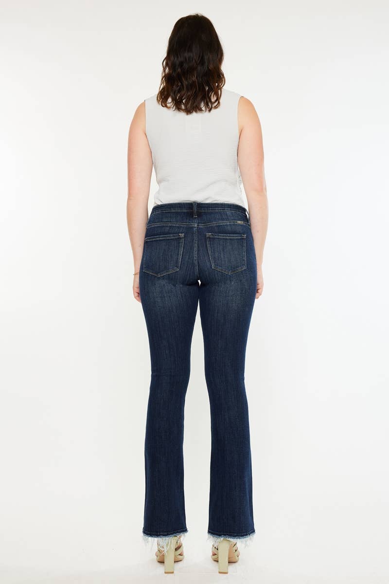Kan Can Frayed Hem Dark Wash Maternity Bootcut Jean