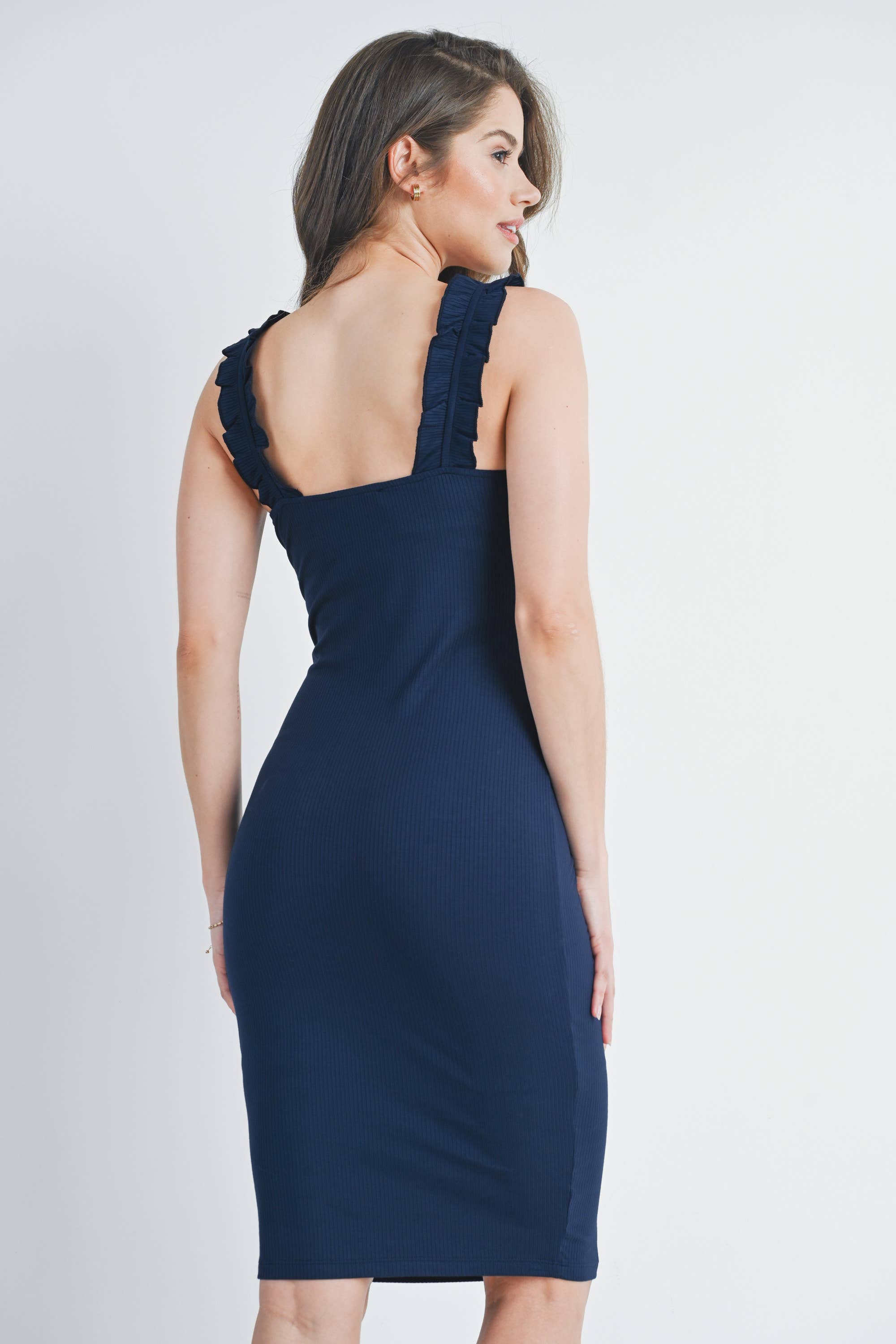 Ribbed Ruffle-Strap Maternity Bodycon Dress
