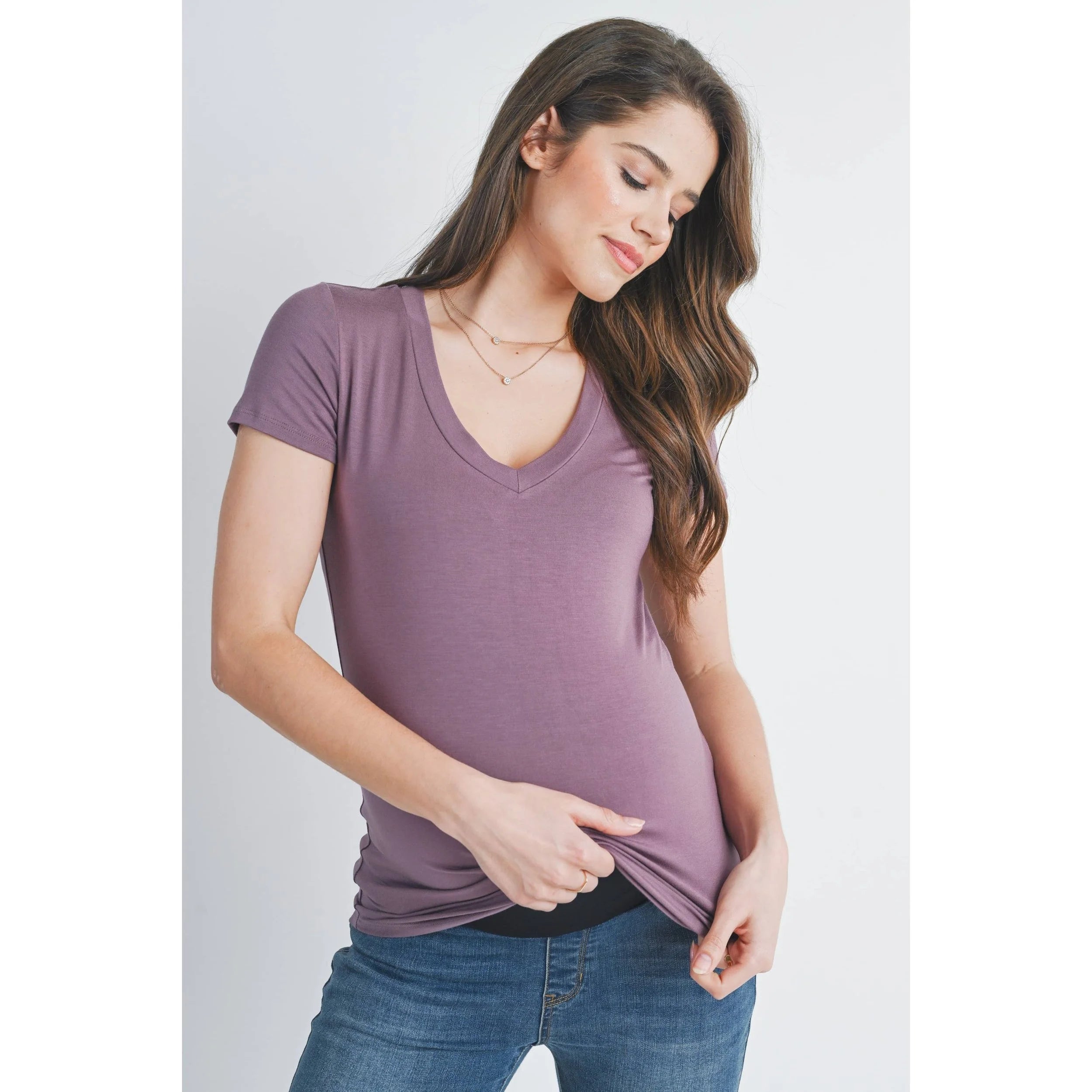 Mauve V-Neck Short Sleeve Maternity T-Shirt