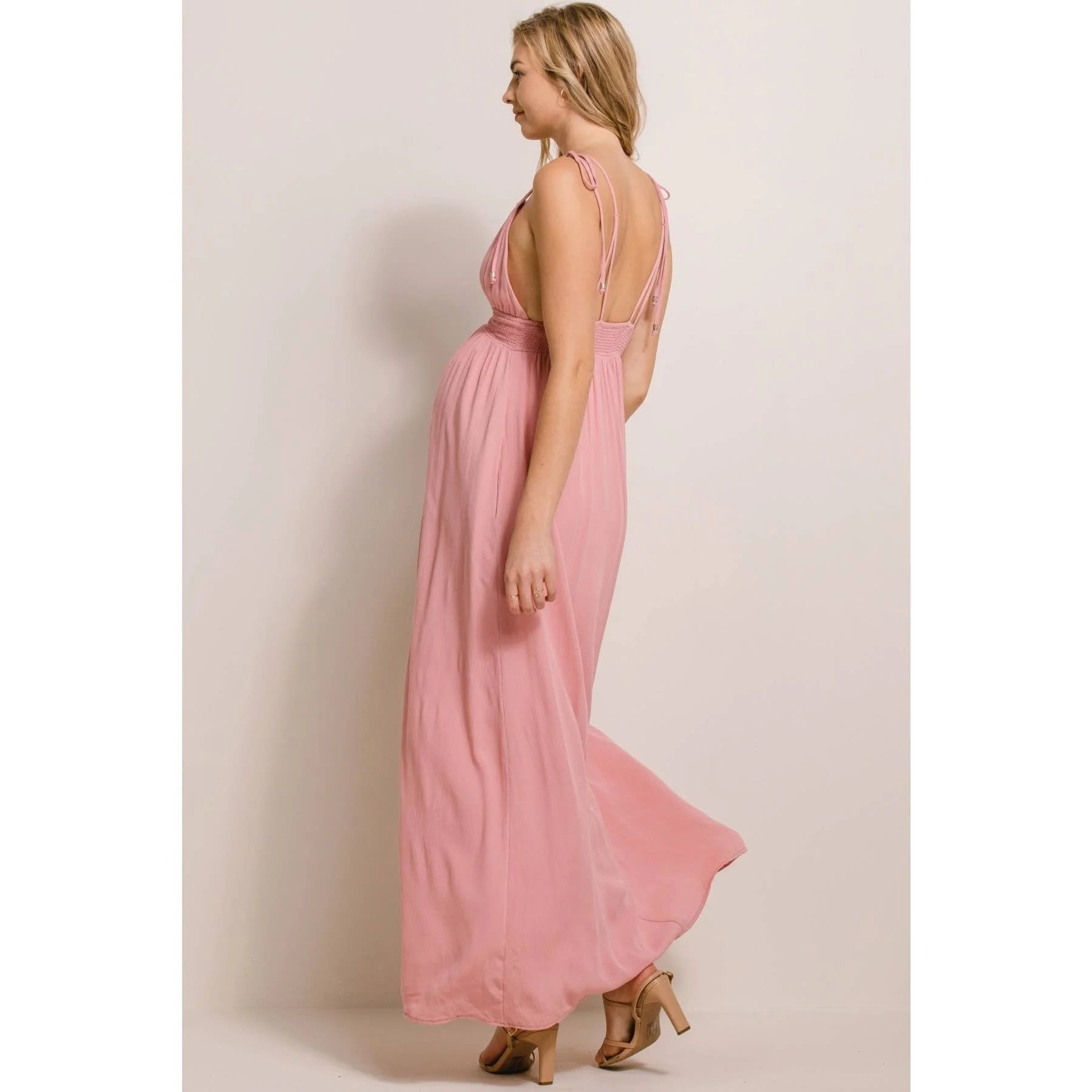 Tie-Strap V-Neck Maternity Maxi Dress
