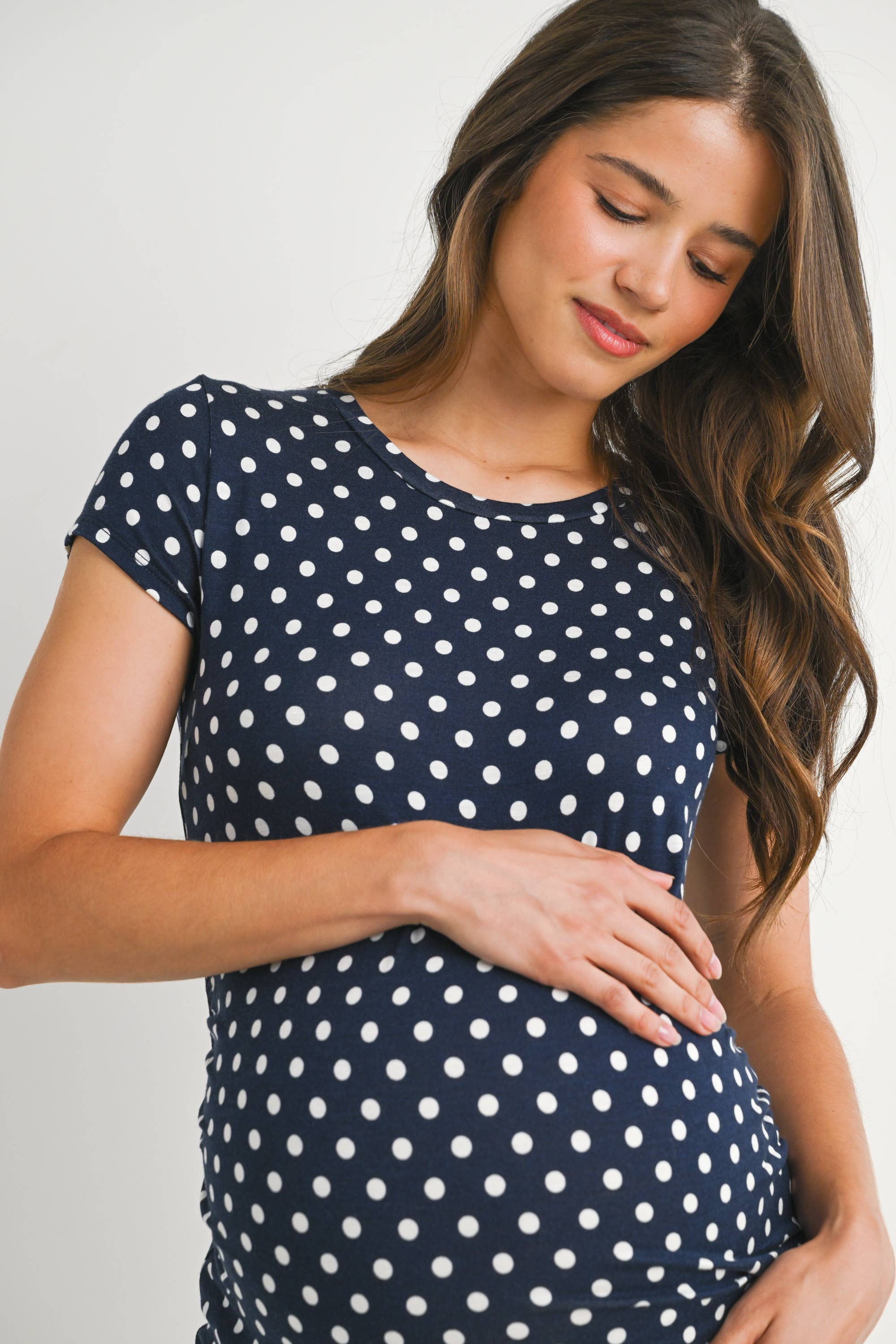 Polka Dot Short Sleeve Maternity T-Shirt in Navy/Ivory