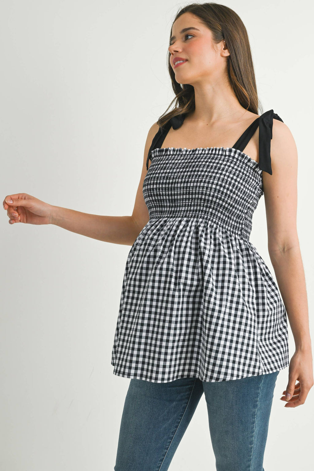 Black & White Gingham Maternity Babydoll Tank