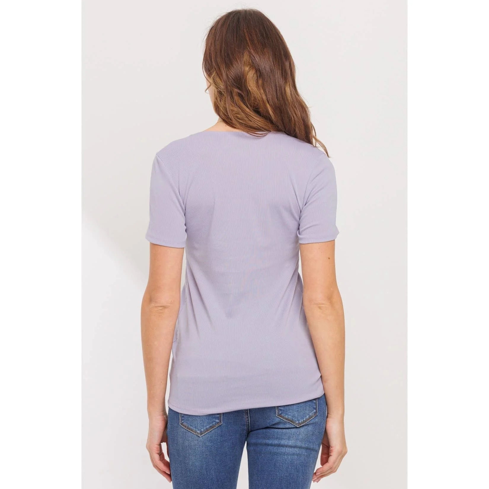 Lilac Sweetheart Ribbed Maternity Short Sleeve Top