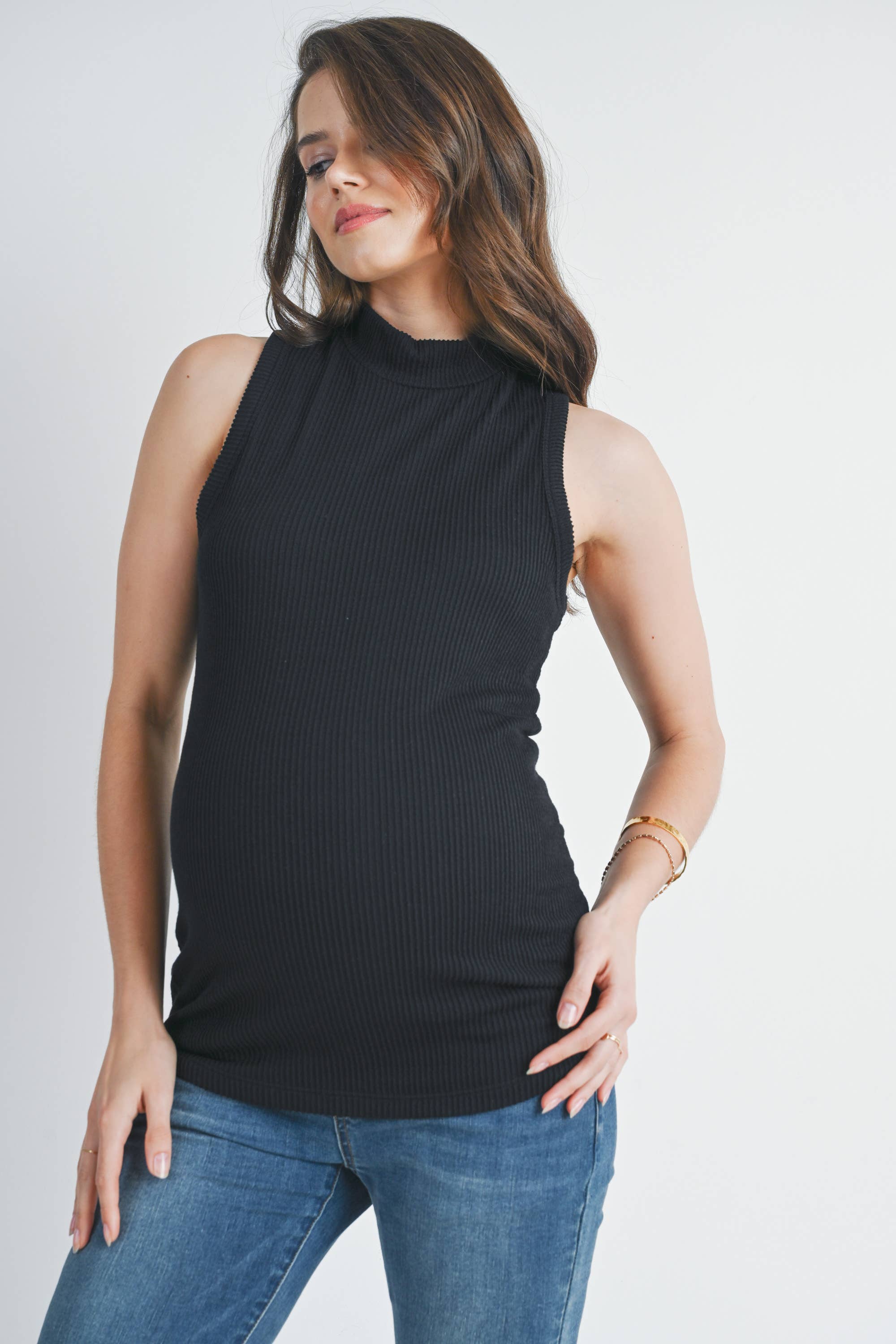 Ribbed Mock Neck Maternity Tank Top