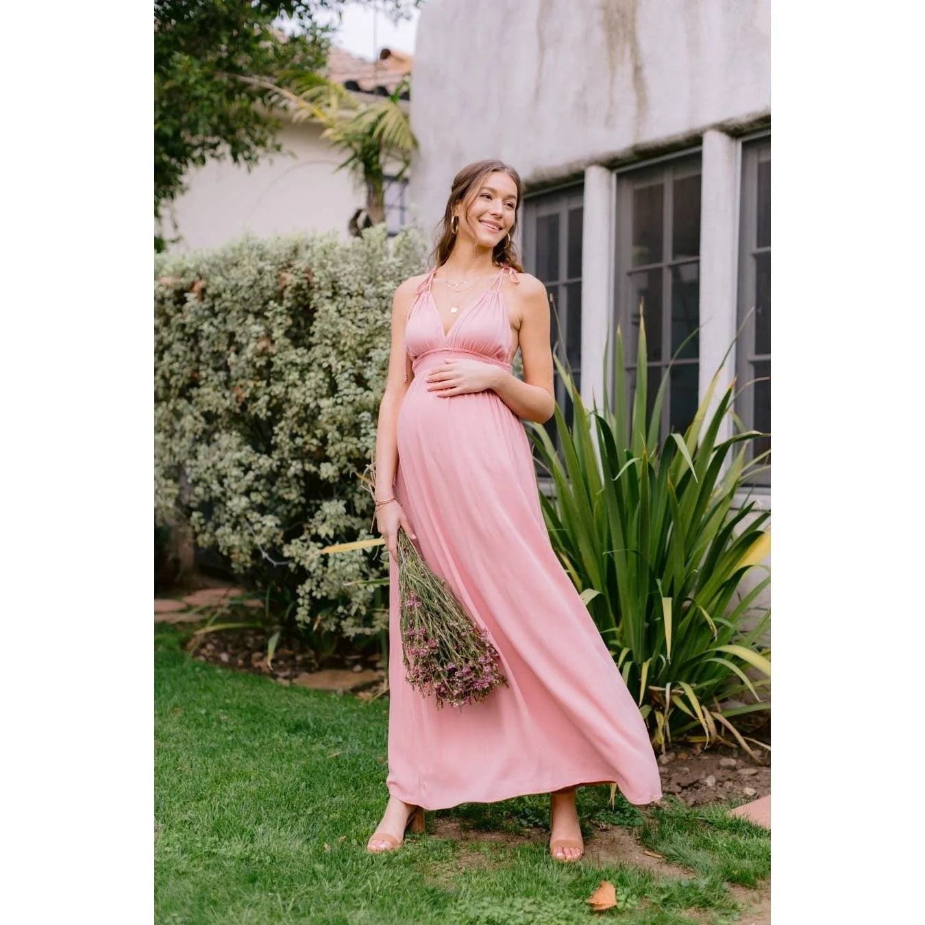 Tie-Strap V-Neck Maternity Maxi Dress