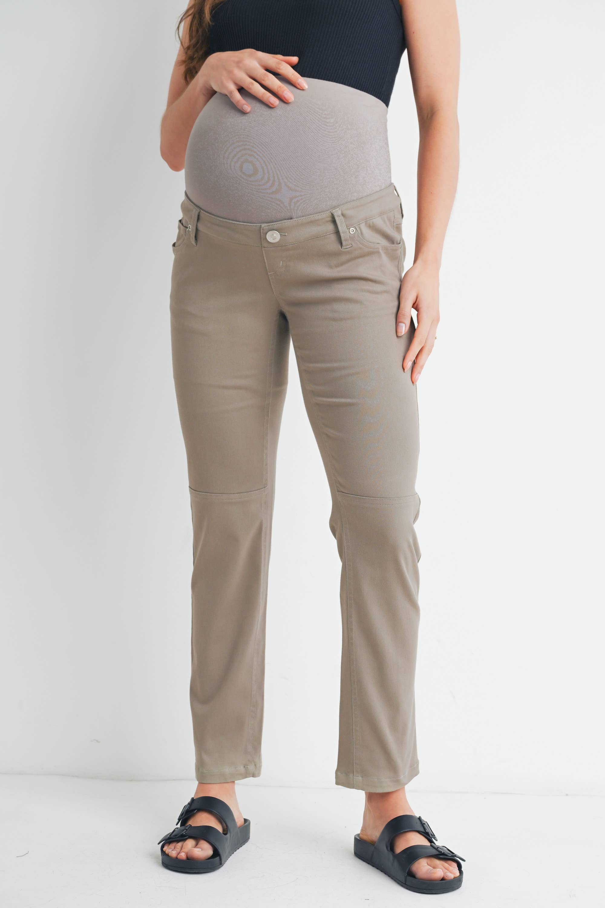 Straight Leg Maternity Over the Belly Pants in Khaki