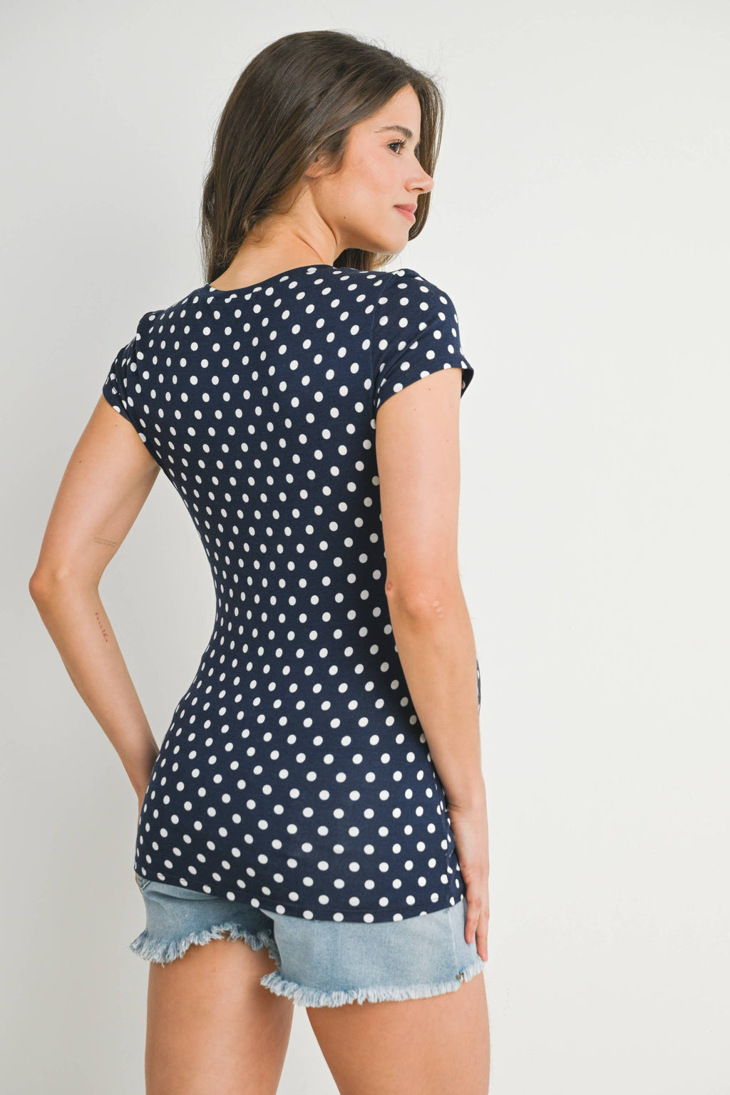 Polka Dot Short Sleeve Maternity T-Shirt in Navy/Ivory