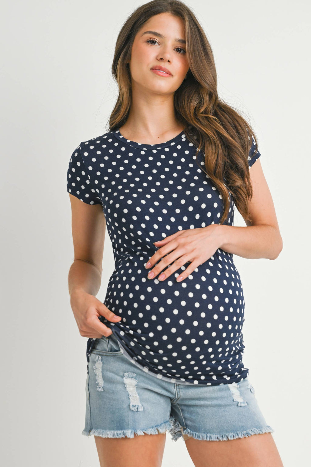 Polka Dot Short Sleeve Maternity T-Shirt in Navy/Ivory
