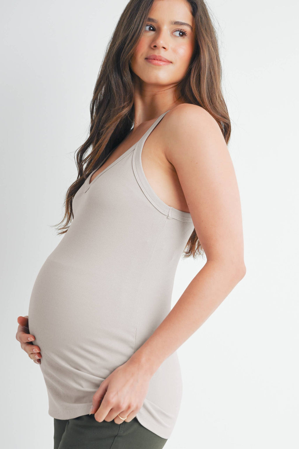 Taupe V-Neck Maternity Racerback Tank Top