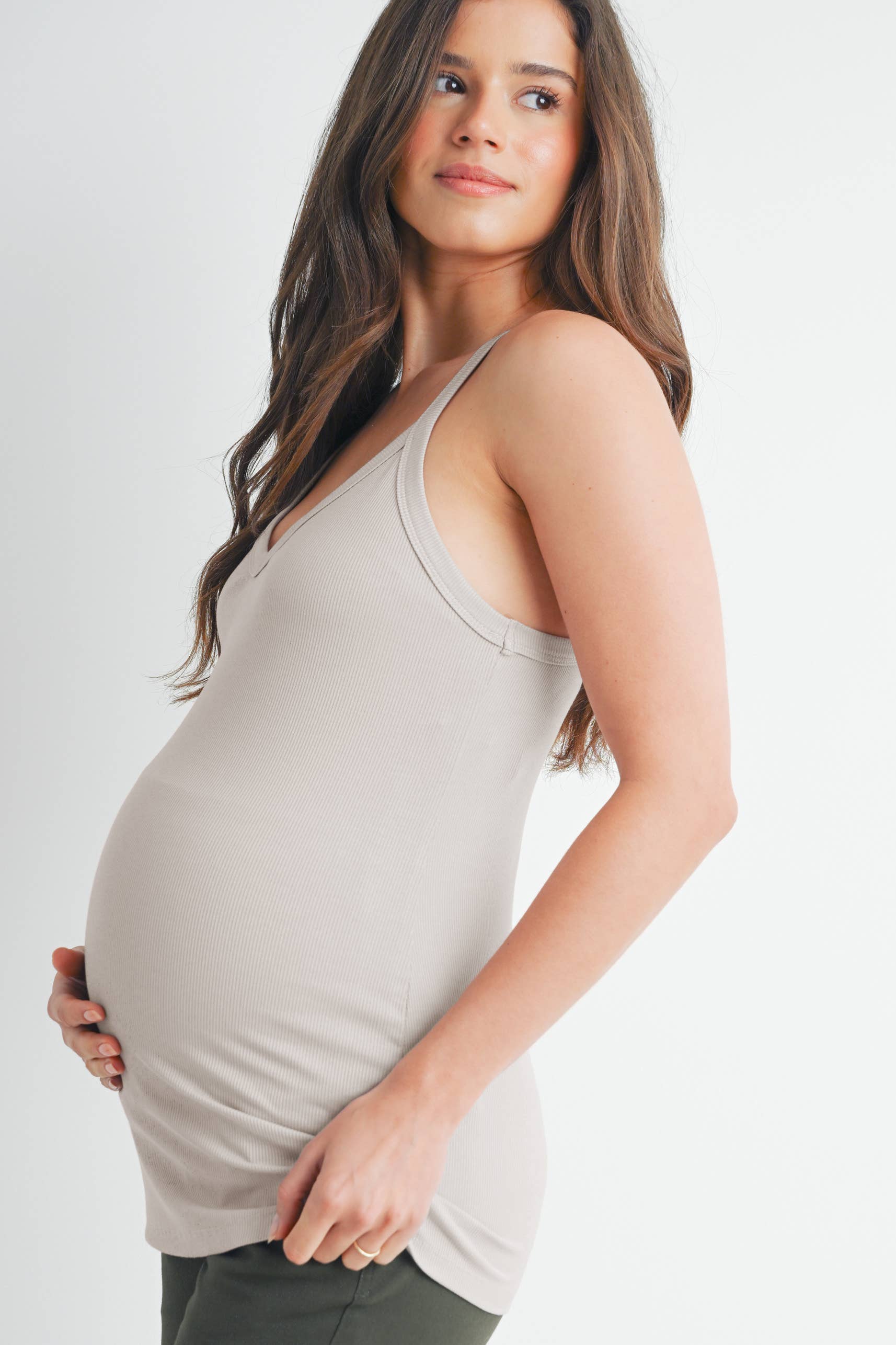 Taupe V-Neck Maternity Racerback Tank Top