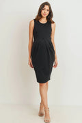 Pleated Sleeveless Maternity Crewneck Dress