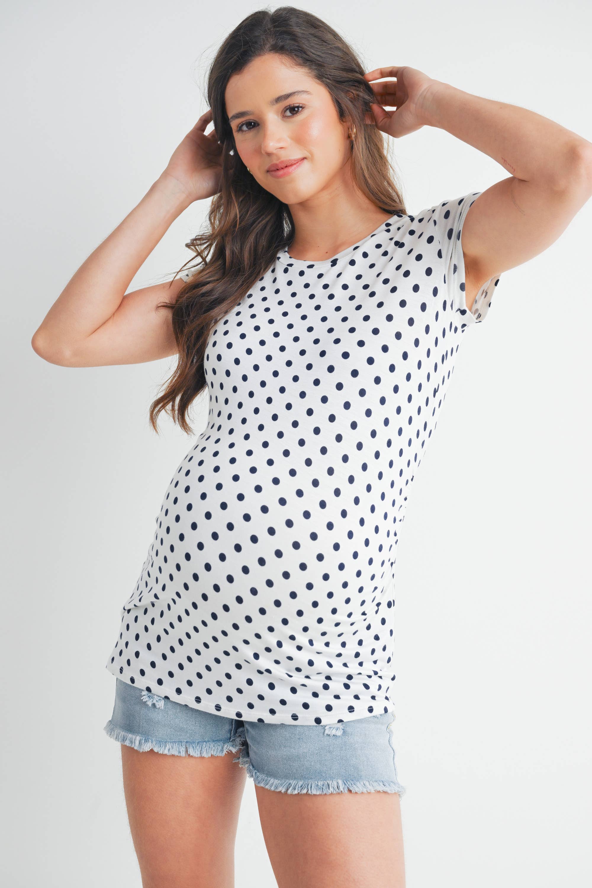 Polka Dot Short Sleeve Maternity T-Shirt in Ivory/Blue