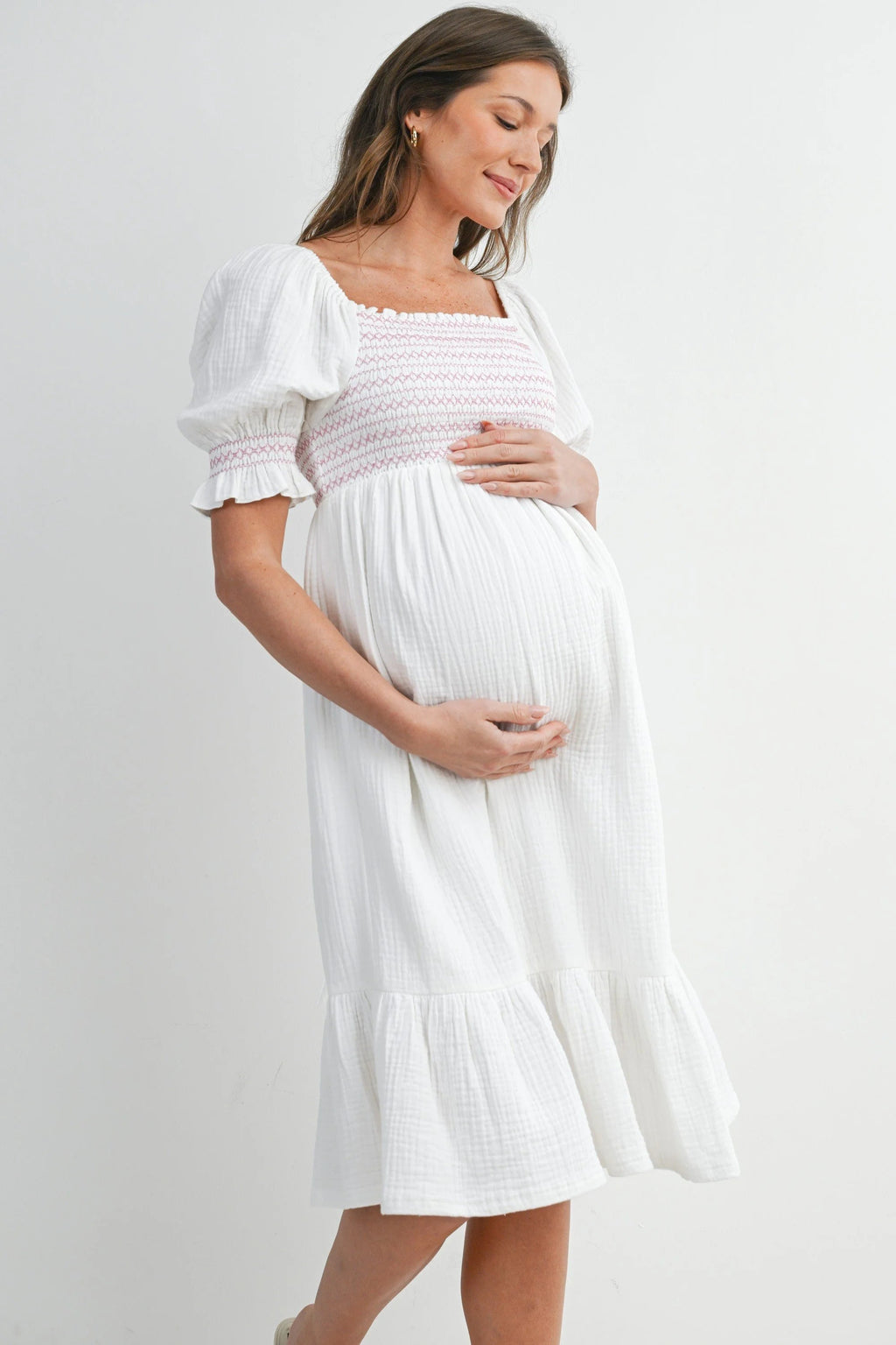 White Cotton Flowy Maternity Dress