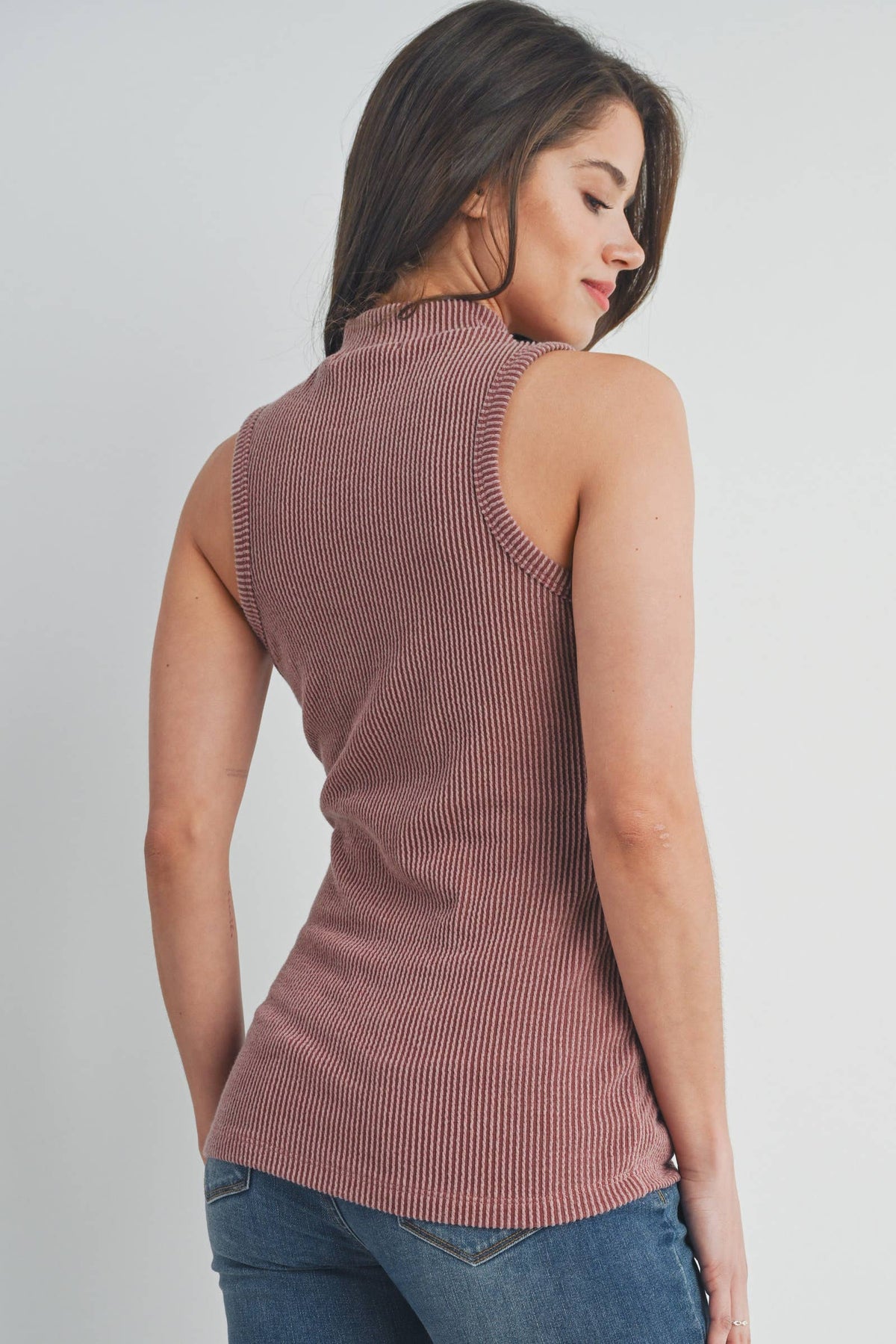 Ribbed Mock Neck Maternity Tank Top Red Brown
