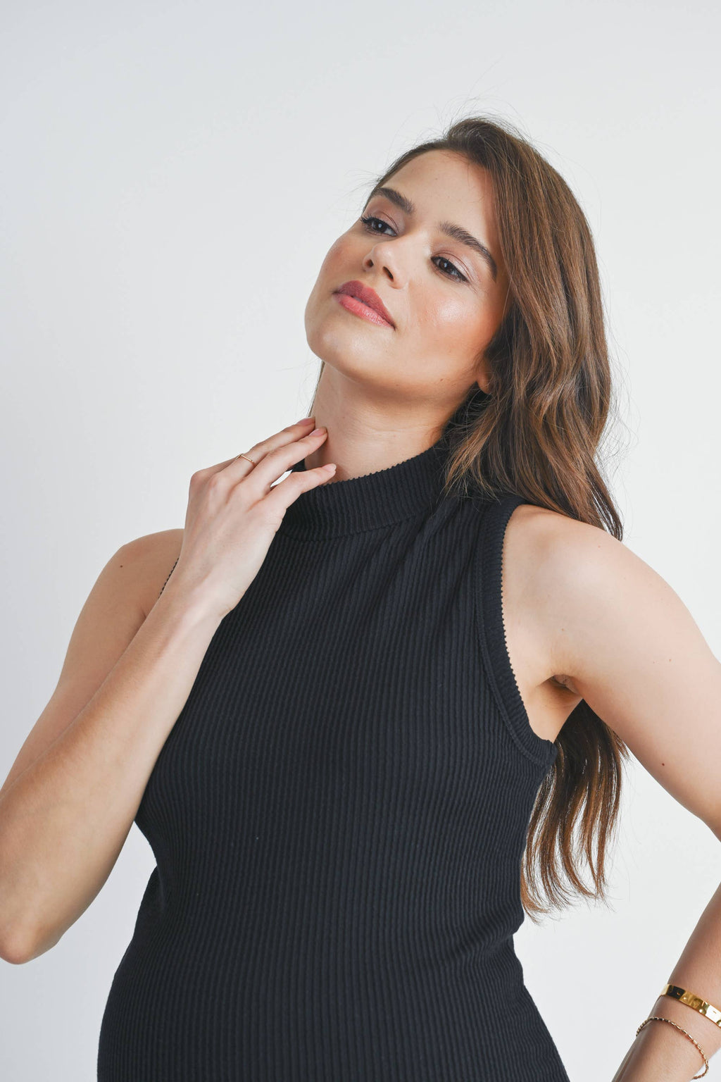 Ribbed Mock Neck Maternity Tank Top