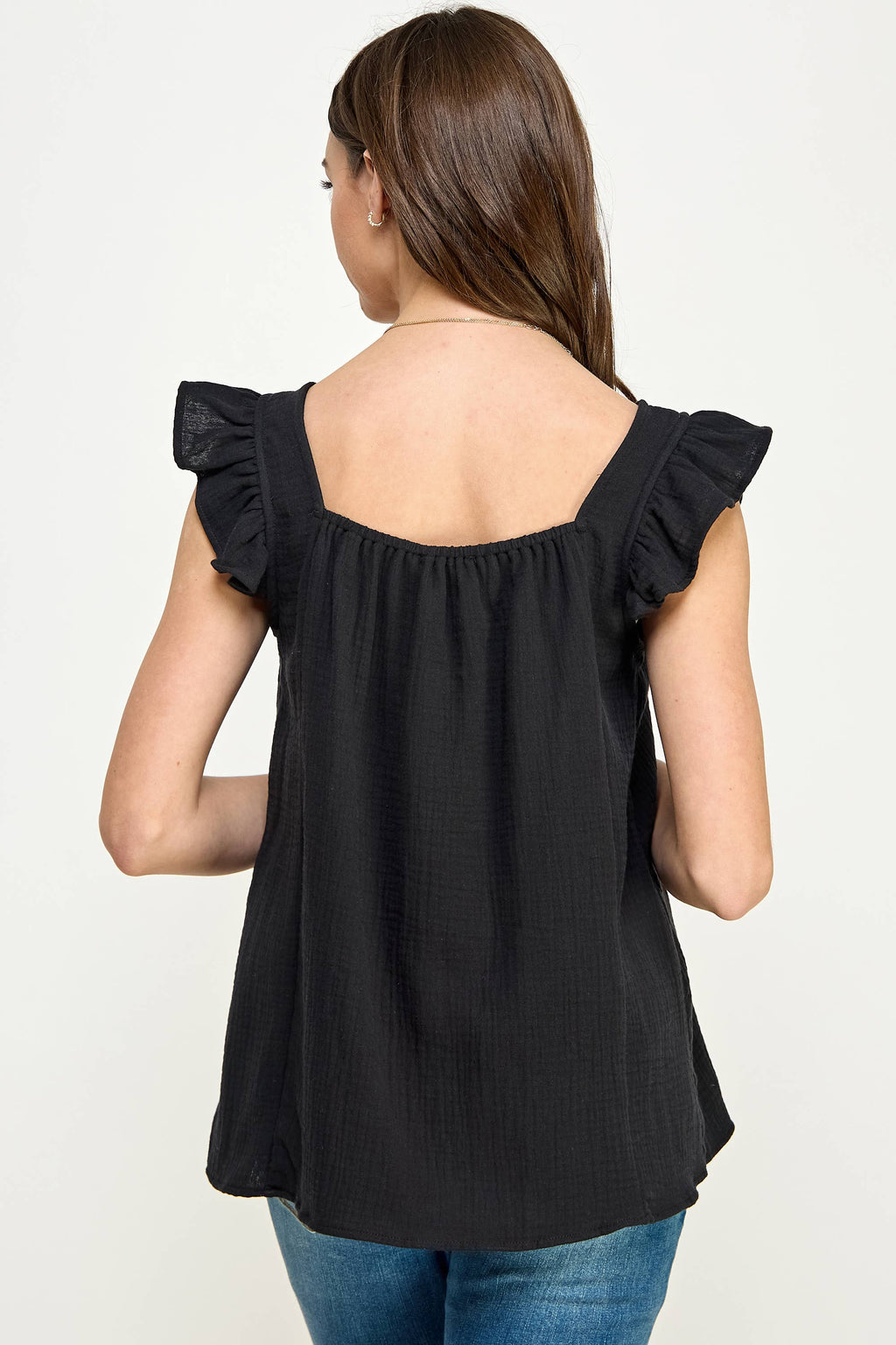 Black Ruffle Sleeve Square Neck Maternity Top