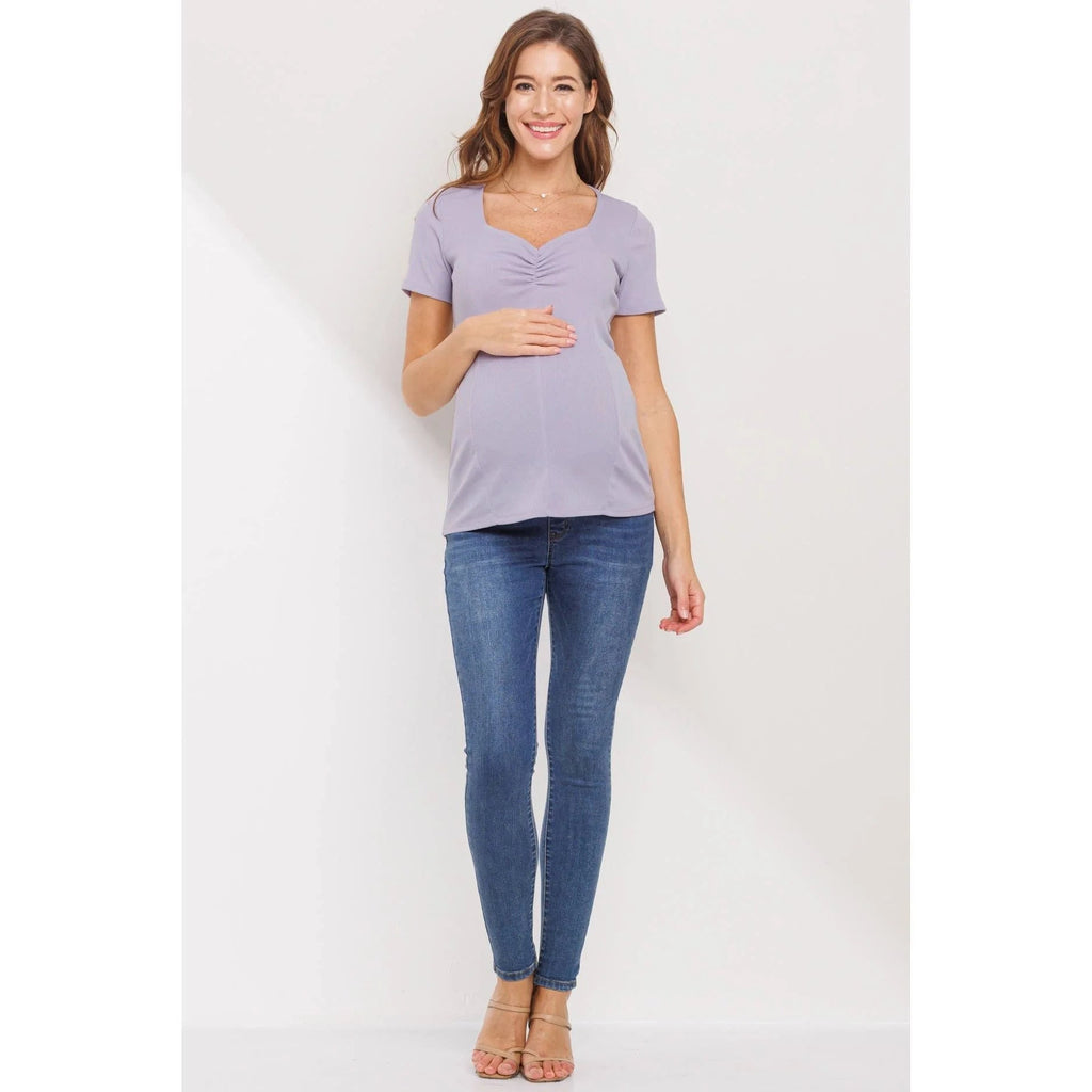 Lilac Sweetheart Ribbed Maternity Short Sleeve Top