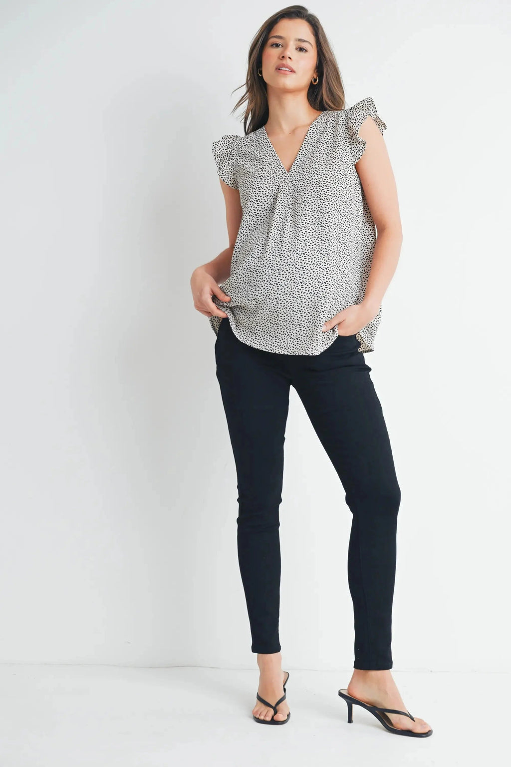 V-Neck Ruffle Cap Sleeve Maternity Top