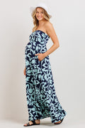Navy/Teal Floral Bliss Strapless Maternity Maxi Dress