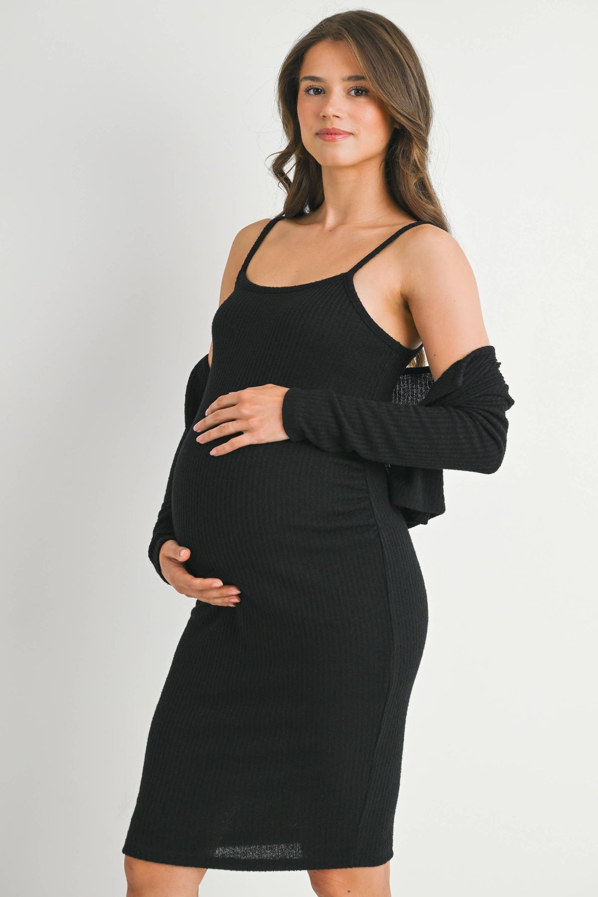Crop Cardigan and Sleeveless Dress Maternity Set