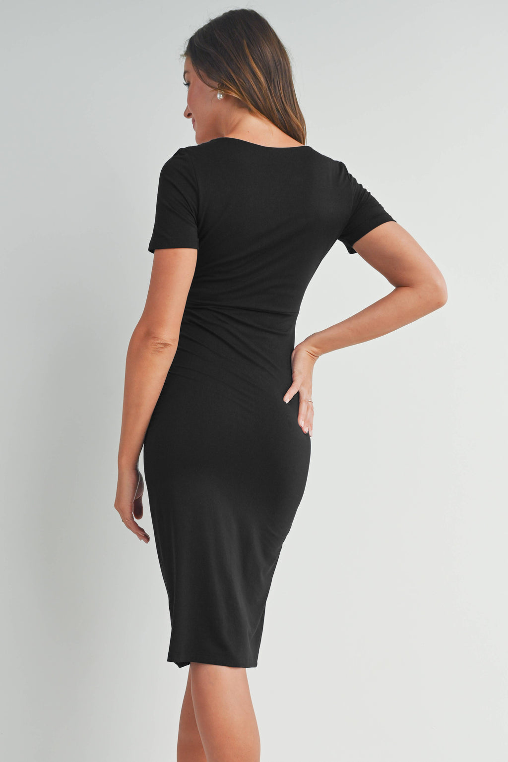 Square Neck Belted Maternity Midi Dress
