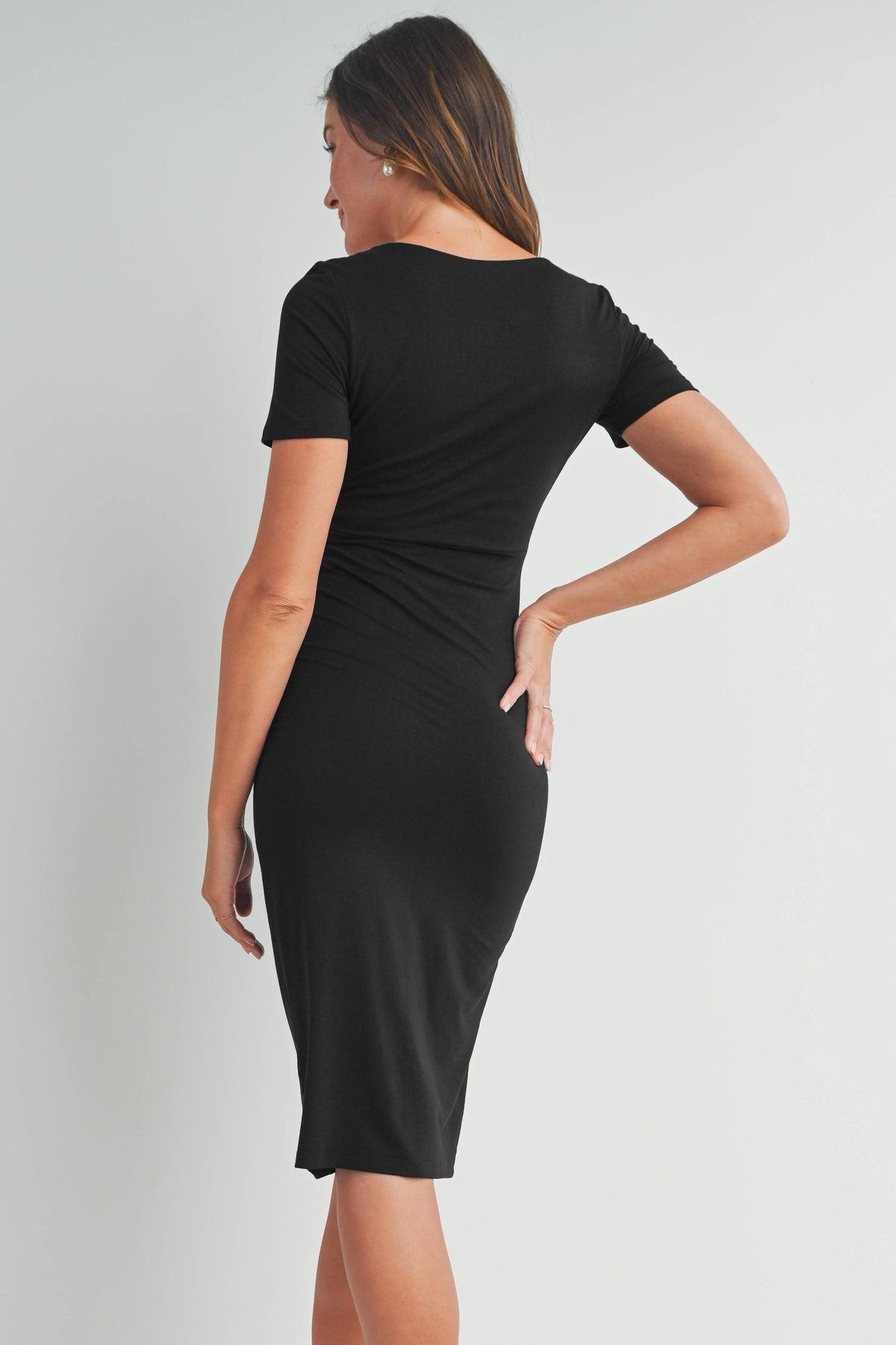 Square Neck Belted Maternity Midi Dress